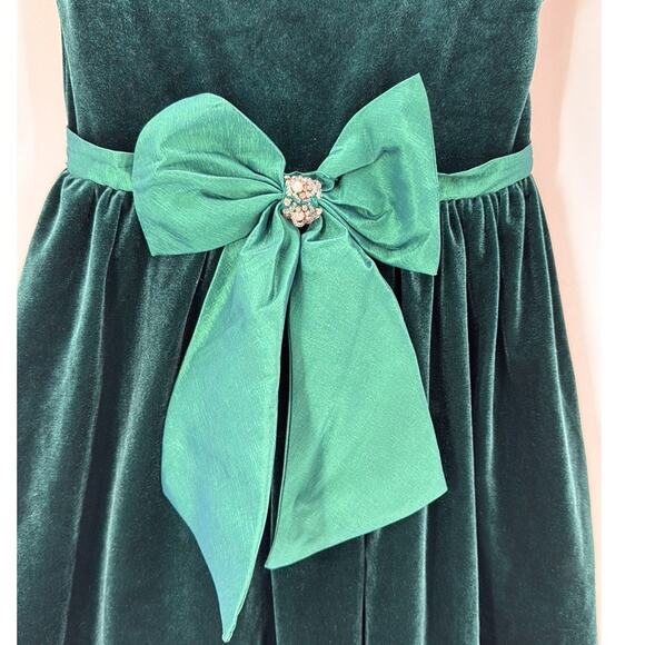 Rare Editions green velvet satin tie front bow dress size 6 holiday formal - Picture 4 of 8